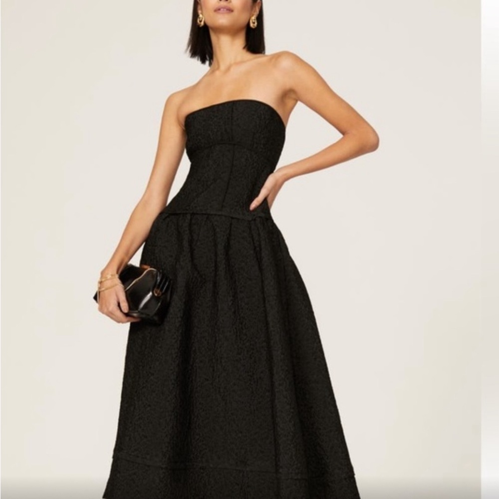 Jonathan Simkhai London Metalassé Floral Corset Strapless Midi Dress Black Sz 2